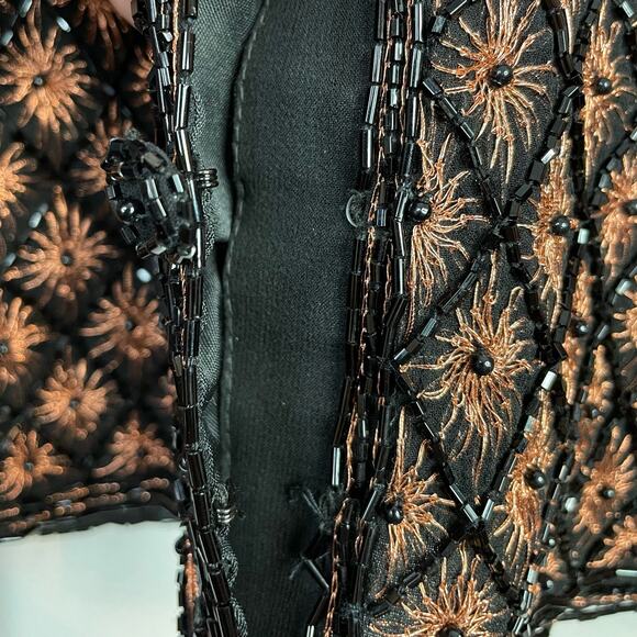 Vintage Adrianna Papell Evening Silk Beaded Embroidered Jacket Black Copper S - Picture 4 of 14
